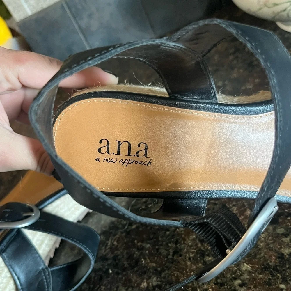 a.n.a Black Strappy Rope Wedge Sandals